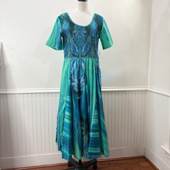 Drapers Damons Size L Midi Dress Smocked Crinkle Swing Circle Skirt Boho Fairy - Picture 1 of 13